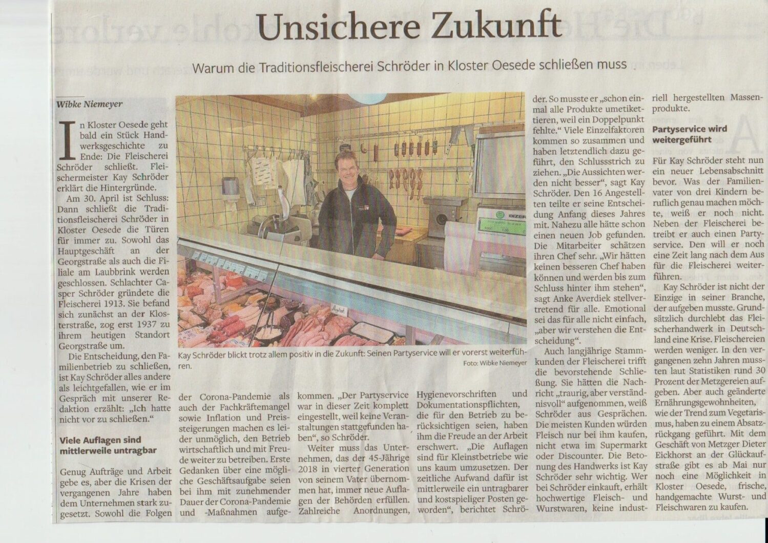 Warum wir schließen müssen. Quellenangabe: Neue Osnabrücker Zeitung/18.2.2023/Wibke Niemeyer